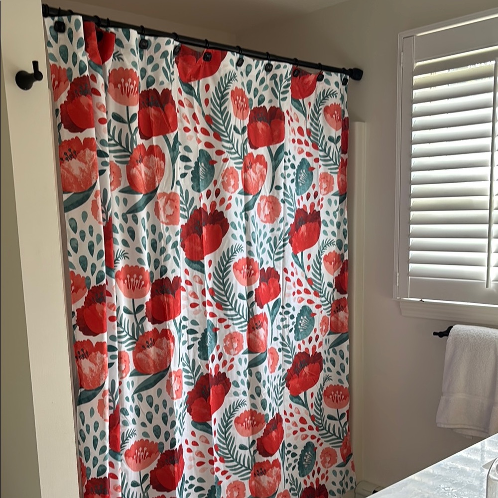 Vibrant Red and Green Floral Shower Curtain